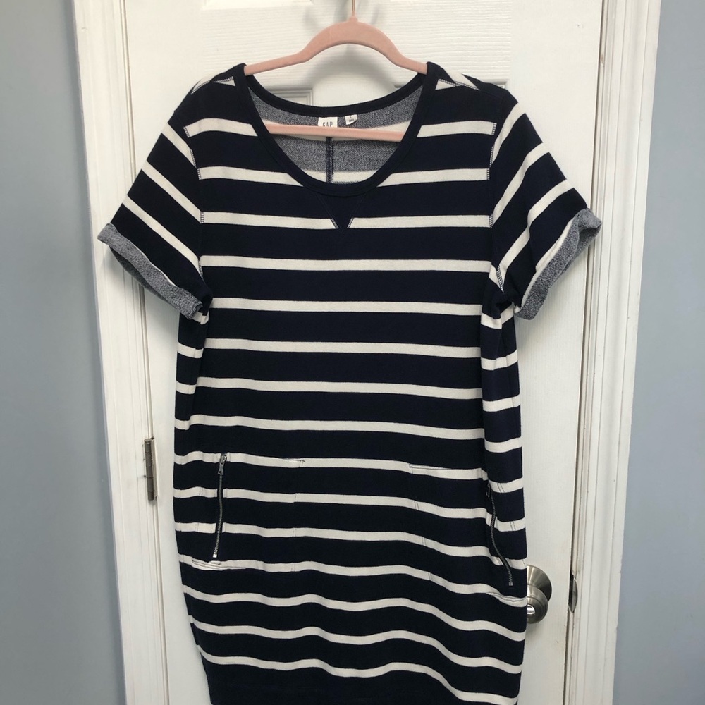 Gap Dress Nautical Mariner Navy White Stripe pockets Short Sleeve Preppy Large - Picture 2 of 15